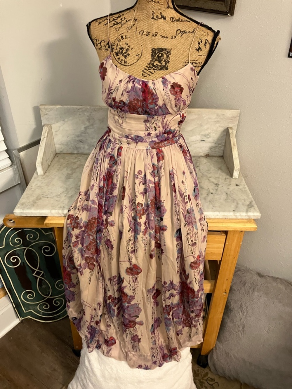 Plenty by Tracy Reese 100% Silk Blush Maxi Dress with Purple Floral Print 😍!